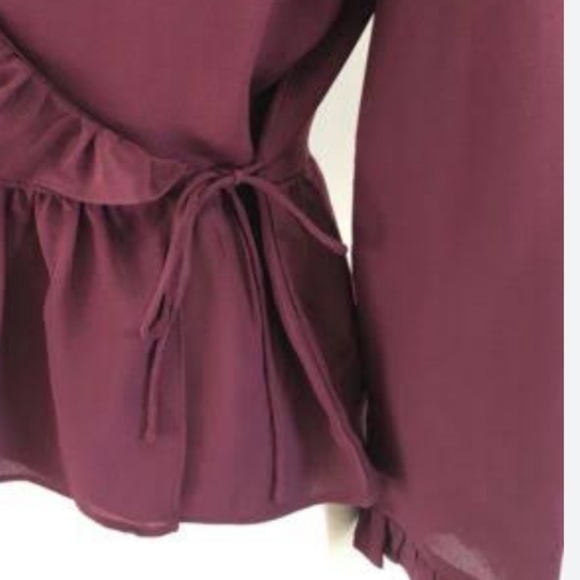 Madewell Burgundy Silk Ruffle- Hem Wrap Top With Tie. Size S - Picture 2 of 12